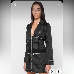 High Shine Mesh Blazer Dress - Black